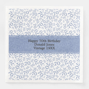 70e verjaardag Cool nummer Patroon Blauw/Wit Servet