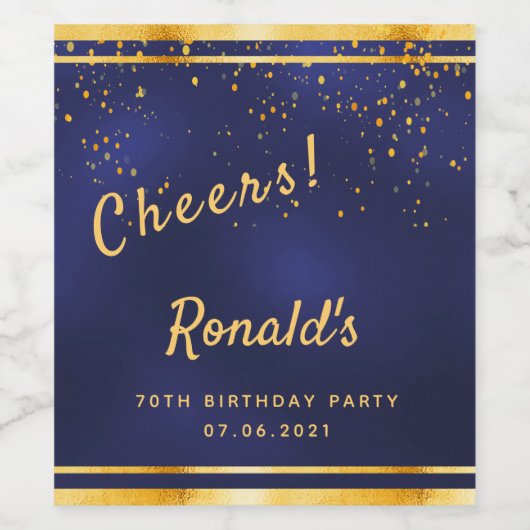 70e verjaardag donkerblauwe goudkaasmakerij wijn etiket (Enkel label)