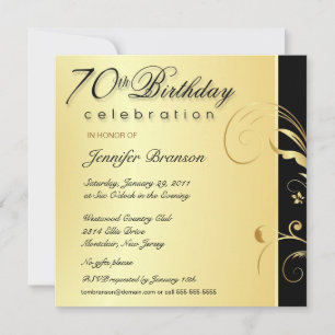 70e verjaardag - Elegant Gold Floral Invites Kaart