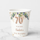 70e verjaardag eucalyptus greenery glitter name papieren bekers (Voorkant)