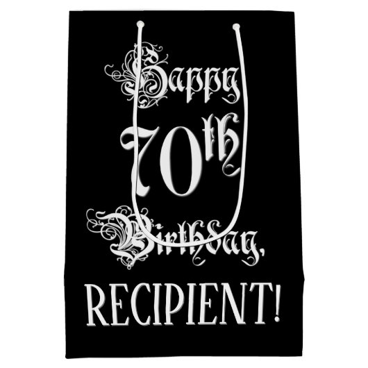 70e verjaardag: Fancy, elegant script + aangepaste Medium Cadeauzakje (Achterkant)