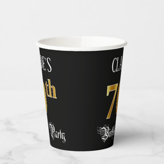 70e verjaardag — Fancy script, Faux Gold look Papieren Bekers (Links)