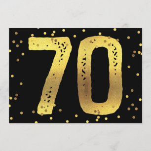 70e verjaardag Faux Gold Foil Confetti Black Kaart