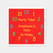 70e verjaardag feestelijke klok, rood, naam, papie servetten (Voorkant)