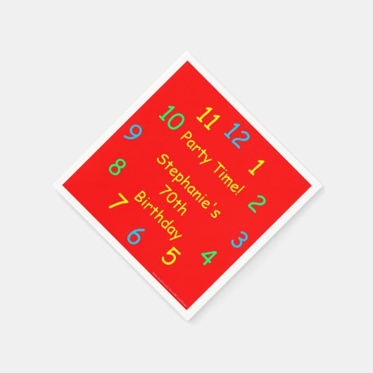 70e verjaardag feestelijke klok, rood, naam, papie servetten (Hoek)