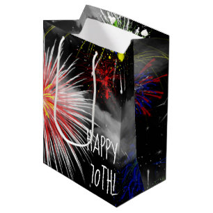 70e verjaardag Fireworks in Clouds Medium Gift Bag Medium Cadeauzakje