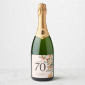 70e verjaardag Floral Sparkling Wijnetiket (Voorkant)