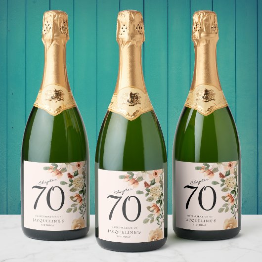 70e verjaardag Floral Sparkling Wijnetiket