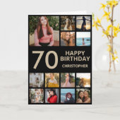 70e verjaardag Foto Collage 13 Foto's zwart en gou Kaart (Gele Bloem)
