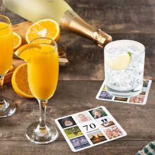 70e verjaardag foto collage man wit vierkante kartonnen onderzetter