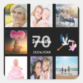 70e verjaardag foto collage zwart vierkante sticker (Voorkant)