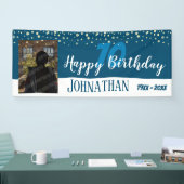 70e verjaardag Foto met Confetti Blue Spandoek (Beurs)