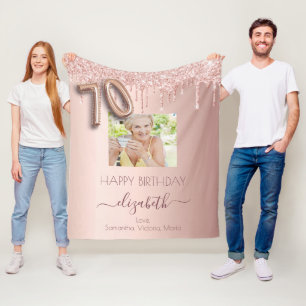 70e verjaardag foto roos goud glitter roze vriende fleece deken