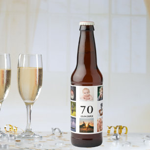 70e verjaardag fotocollage man bier etiket