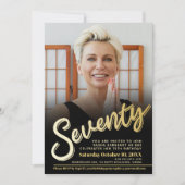 70e verjaardag fotoscript platte gouden kleur kaart (Voorkant)