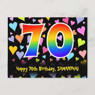 70e verjaardag: Fun Hearts-patroon, Regenboog 70 Briefkaart