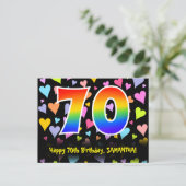 70e verjaardag: Fun Hearts Pattern, Regenboog 70 Briefkaart (Staand voorkant)