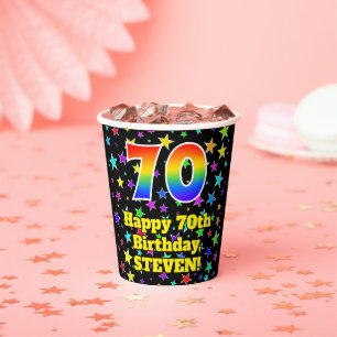 70e verjaardag: Fun Stars Pattern en Rainbow 70 Papieren Bekers