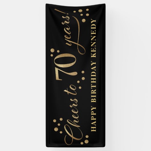 70e verjaardag Glitter Zwart en Goud Spandoek (Verticaal)