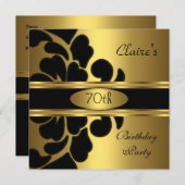 70e verjaardag Gold Black Floral Invite Kaart (Voorkant / Achterkant)