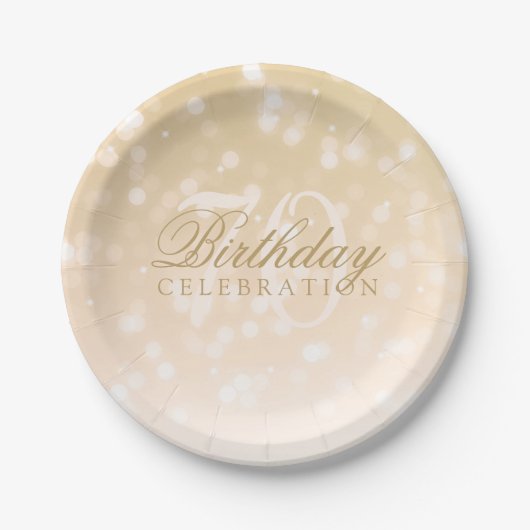 70e verjaardag Gold Bokeh Sparkle Lights Papieren Bordje (Voorkant)