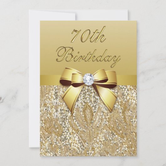 70e verjaardag Gold Faux Sequins and Bow Kaart (Voorkant)