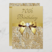 70e verjaardag Gold Faux Sequins and Bow Kaart (Voorkant / Achterkant)