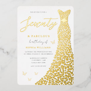 70e verjaardag Gold Heart Dress Real Folie Uitnodiging