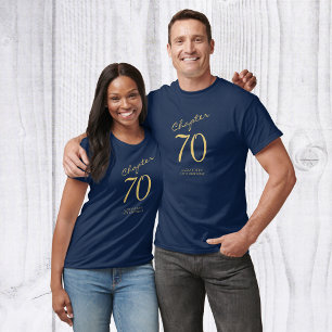 70e verjaardag Gold Script Blue T-shirt