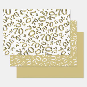 70e verjaardag Gold & White Number Pattern 70 Inpakpapier Vel