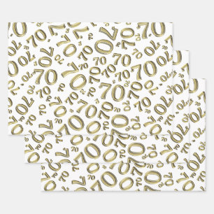 70e verjaardag Gold/White Random Number Pattern 70 Inpakpapier Vel