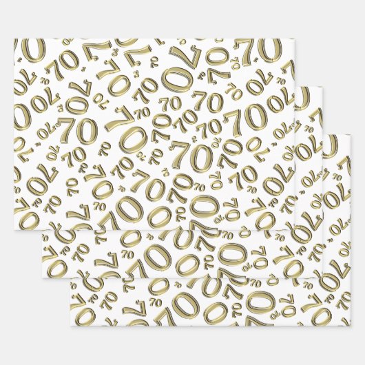 70e verjaardag Gold/White Random Number Pattern 70 Inpakpapier Vel (Set)
