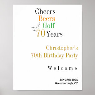 70e verjaardag Golf Cheers Beers Party Welkomstbor Poster