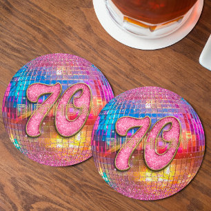 70e Verjaardag Goud Roze Glitters Dansen Disco Bal Ronde Kartonnen Onderzetter