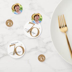 70e verjaardag goud wit kalligrafie elegante foto confetti