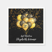 70e verjaardag Gouden en zwarte ballonnen Glitter Servet (Voorkant)