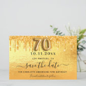 70e verjaardag Gouden glitter Bewaar de datumkaart (Staand voorkant)