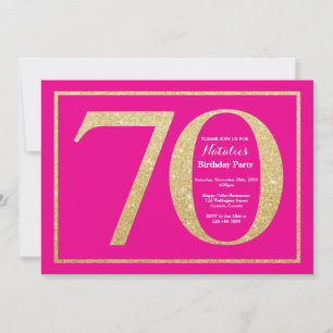 70e verjaardag heet roze en gouden glitters kaart