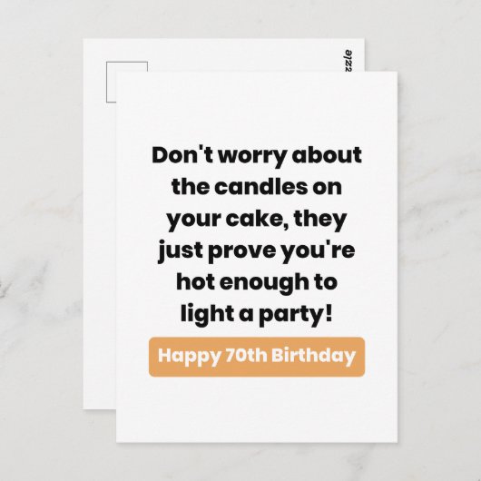 70e Verjaardag Humor Kaart (Voorkant / Achterkant)