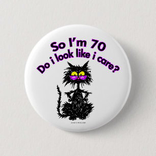 70e verjaardag kat cadeaus ronde button 5,7 cm
