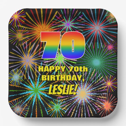 70e verjaardag: Kleurrijk, gevierd vuurwerk Papieren Bordje (Voorkant)