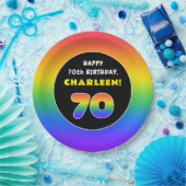 70e verjaardag: kleurrijke regenboog # 70, aangepa papieren bordje (Feest)