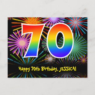 70e verjaardag – leuk vuurwerkpatroon + regenboog briefkaart