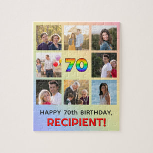 70e verjaardag: Leuke regenboog #, aangepaste naam Legpuzzel