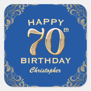 70e verjaardag Lijst Blauw en Glitter Glitter Vierkante Sticker