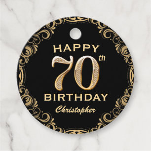 70e verjaardag Lijst voor zwarte en goudglitter Bedankjes Labels