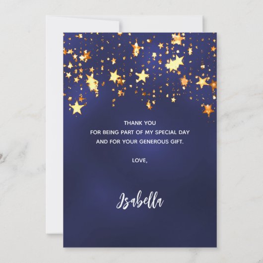 70e verjaardag Marine Blauw Goud Sterren Bedankkaart (Achterkant)