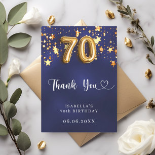 70e verjaardag Marine Blauw Goud Sterren Bedankkaart