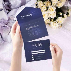 70e Verjaardag marine blauw zilver rsvp All In One Uitnodiging