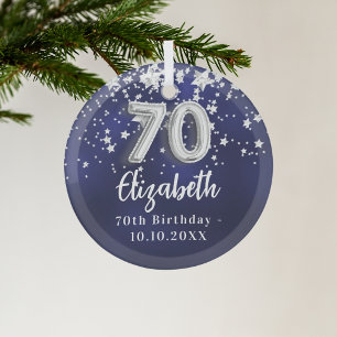70e verjaardag marinesblauwe zilversterren glas ornament